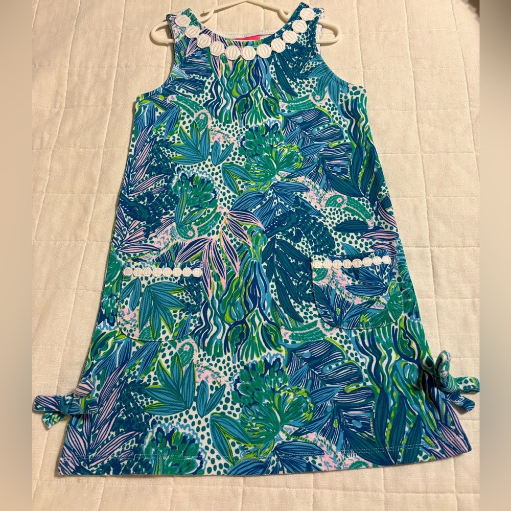Girls Lilly Pulitzer Green & Blue Tropical Print Shift Dress
